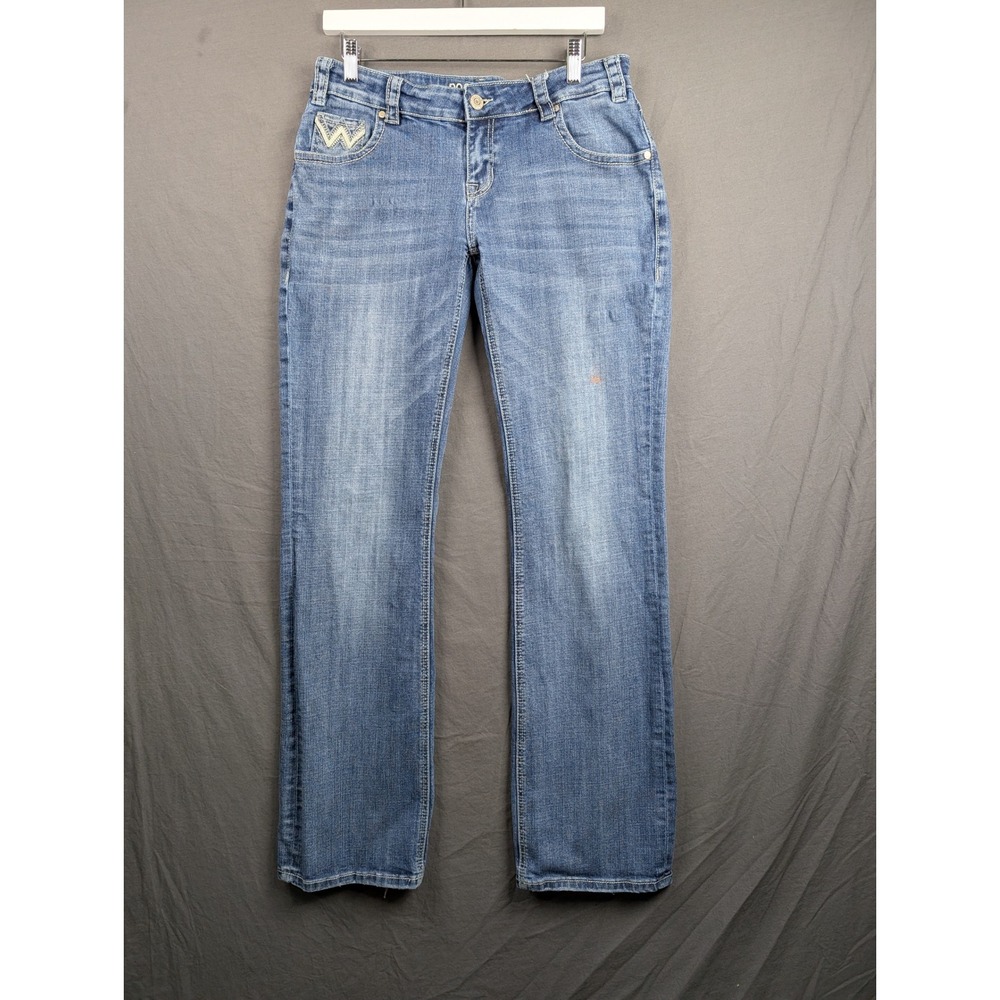 Rock & Roll Cowgirl Riding Jeans 32x36 Blue Mid Rise Bootcut Embroidered